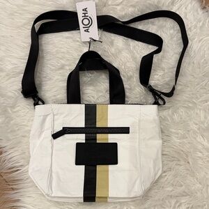 ALOHA White, Black, and Gold Crossbody Bag
